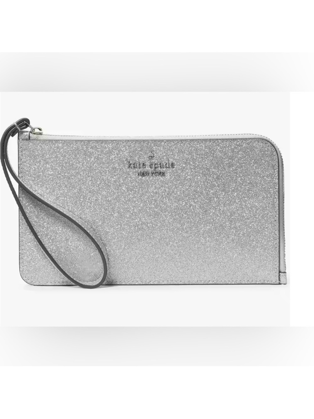 kate spade Lucy Silver Glitter Wristlet in color Lunar Light Like new